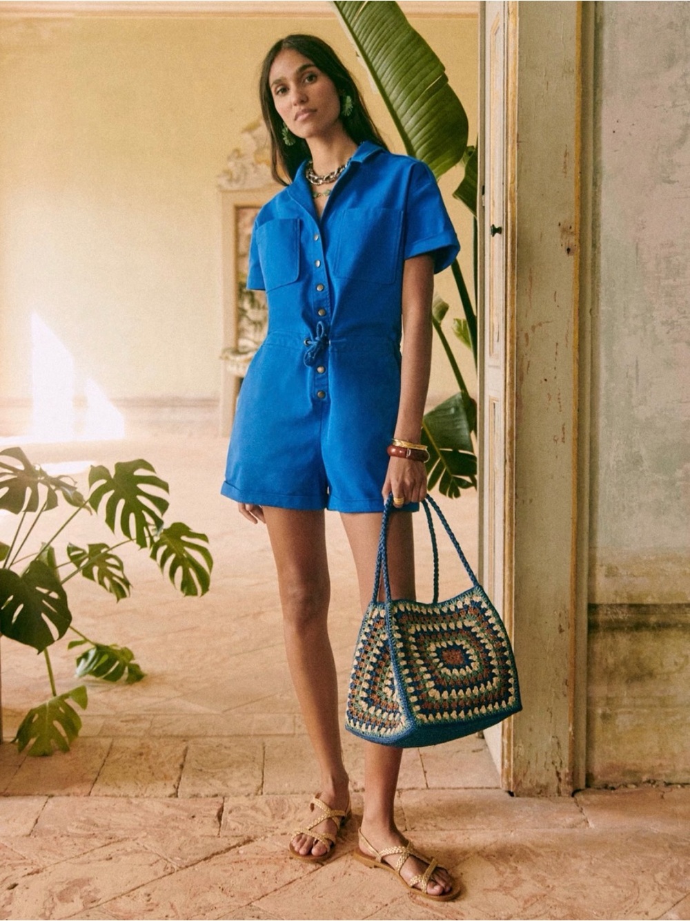 Sézane Bright Cobalt Blue Short Sleeve Romper 💙